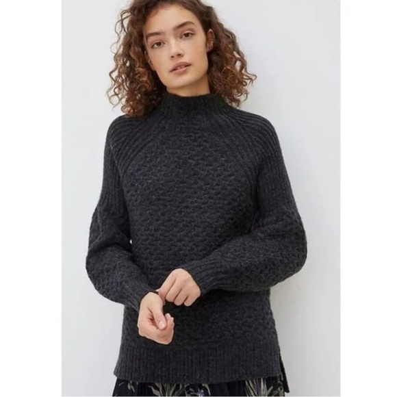Anthropologie Bia Chunky Alpaca Blend Mock Neck Dark Gray Sweater, Size Small - Picture 1 of 7